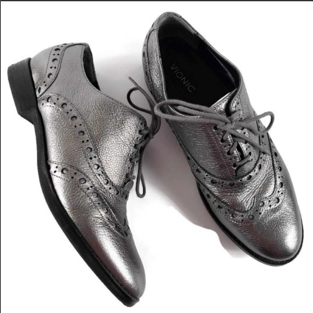 VIONIC METALLIC  HADLEY WINGTIP LEATHER OXFORDS